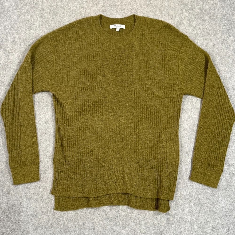 Madewell Kale Green Ribbed Knit Alpaca Blend Crew Neck Sweater Women's Size XXS